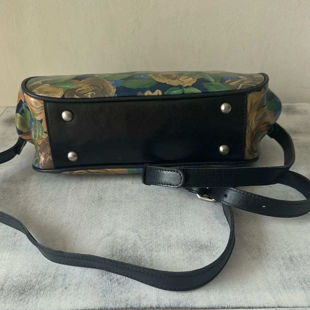 Patricia Nash Gracchi Frame Leather Blue Sky Rose Handbag Xbody Floral Blue